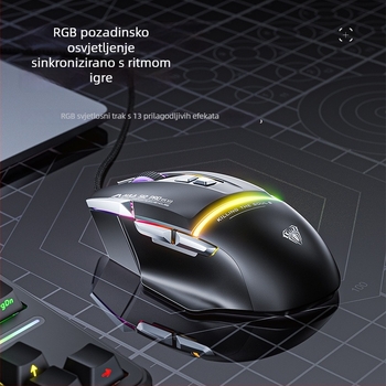 AULA Tarantula S12PRO žičani mehanički gaming miš s makro-programiranjem, 12800 DPI, 8 programabilnih tipki, USB, četiri razine DPI, ergonomski dizajn