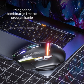 AULA Tarantula S12PRO žičani mehanički gaming miš s makro-programiranjem, 12800 DPI, 8 programabilnih tipki, USB, četiri razine DPI, ergonomski dizajn