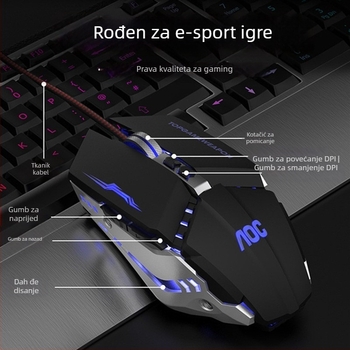 Optična USB kabelska miš za stolno računalo — 1600 DPI, kabel 1,4 m, ergonomski dizajn, kotačić za pomicanje
