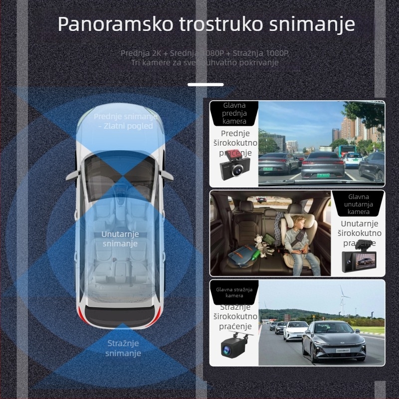 JTOVI automobilni dash cam s Wi-Fi, prednje i stražnje snimanje, 1440P, 140° kut gledanja, 3.0 inčni zaslon, nadzor parkiranja