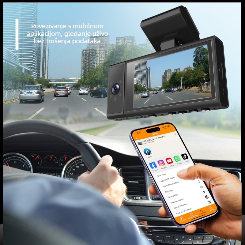 JTOVI automobilni dash cam s Wi-Fi, prednje i stražnje snimanje, 1440P, 140° kut gledanja, 3.0 inčni zaslon, nadzor parkiranja