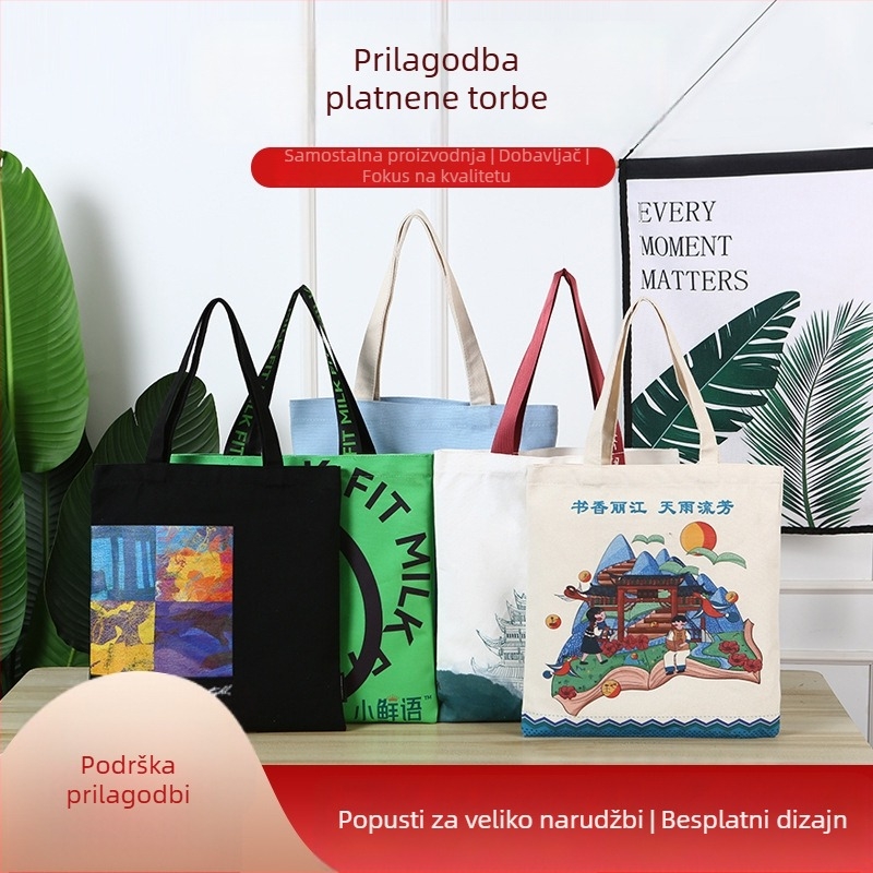 Platnena Tote torba s prilagođenim logotipom, prilagodljiva, tiskanje toplinskim prijenosom