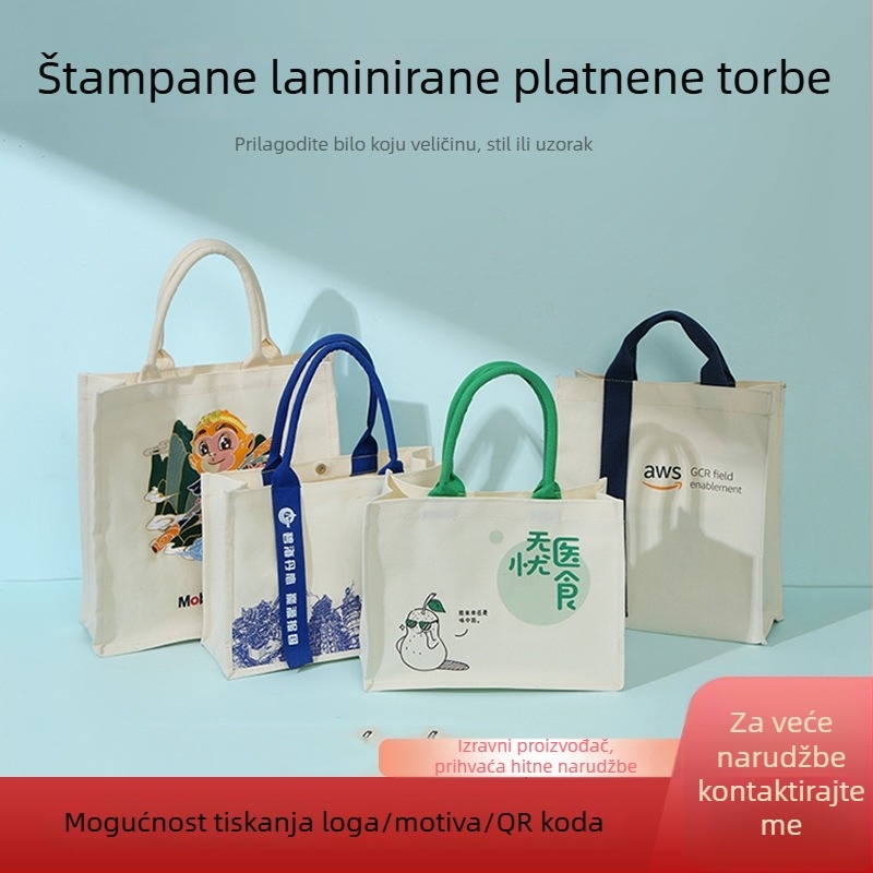 Platnena Tote torba s prilagođenim logotipom, prilagodljiva, tiskanje toplinskim prijenosom