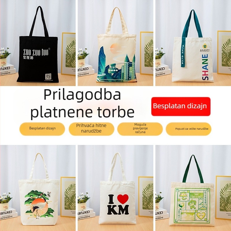 Platnena Tote torba s prilagođenim logotipom, prilagodljiva, tiskanje toplinskim prijenosom
