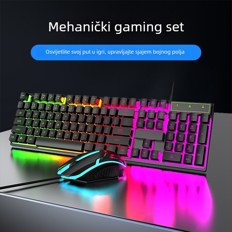 K323 kabelski gaming set tipkovnice i miša s USB priključcima, pozadinskim osvjetljenjem i ergonomska podrškom