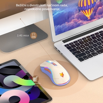 Bežični tihi optički miš – dvostruki način 2.4G/Bluetooth, 3200 DPI, 6 tipki, 4-smjerni kotačić za pomicanje, punjiv