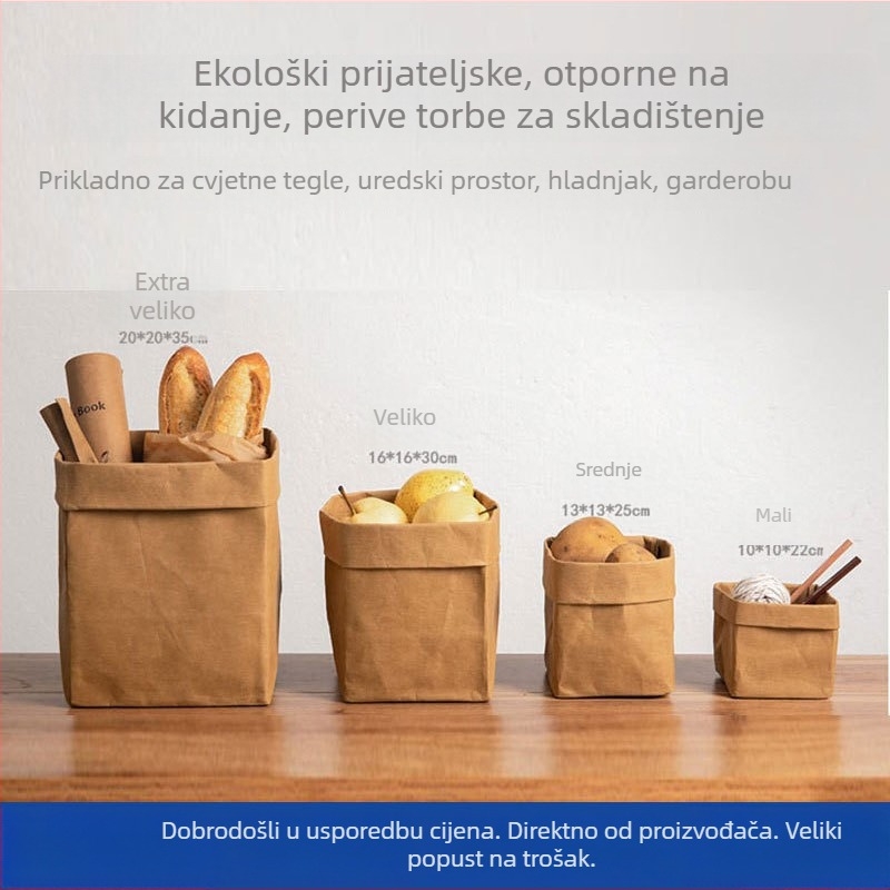 Kraft papir torba za organizaciju četkica za šminku na radnom stolu, periva, kvadratnog oblika, šivena (Materijal: ekološki prihvatljiv kraft papir; Oblik: kvadratni; Izrada: šivenje; Dnevna proizvodnja: 1000)