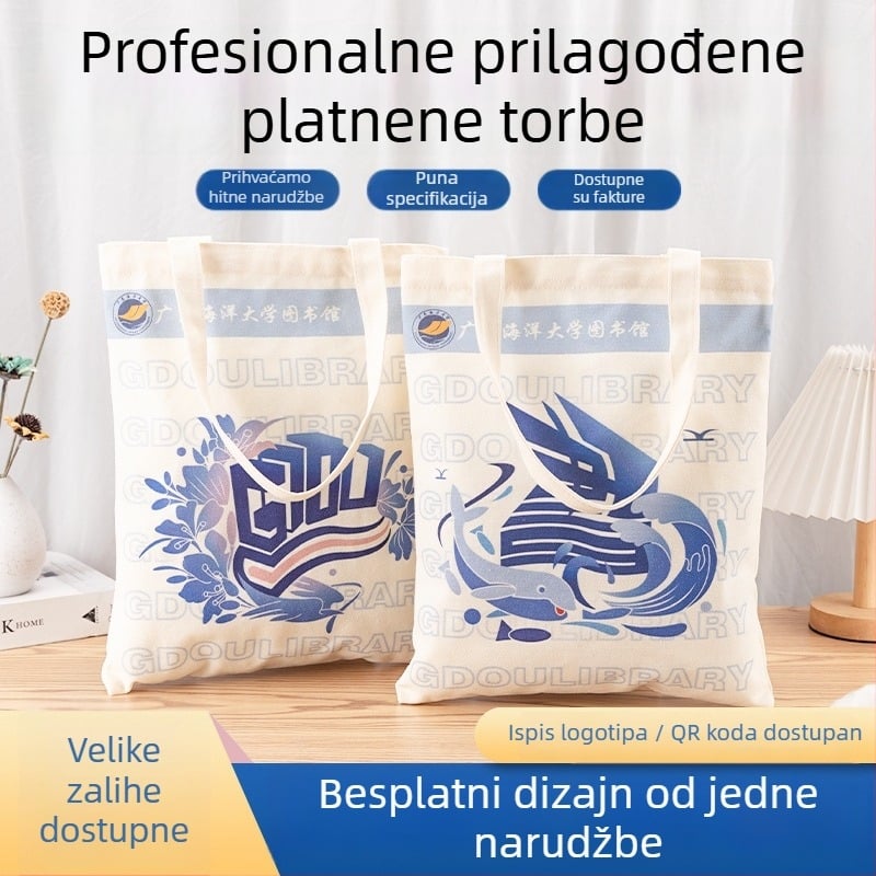 Prilagođena platnena torba s tiskom logotipa — na skladištu + prilagodljivost, offset tisak i tisk toplinskim prijenosom, korporativna reklamna torba