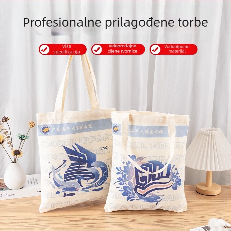 Prilagođena platnena torba s tiskom logotipa — na skladištu + prilagodljivost, offset tisak i tisk toplinskim prijenosom, korporativna reklamna torba