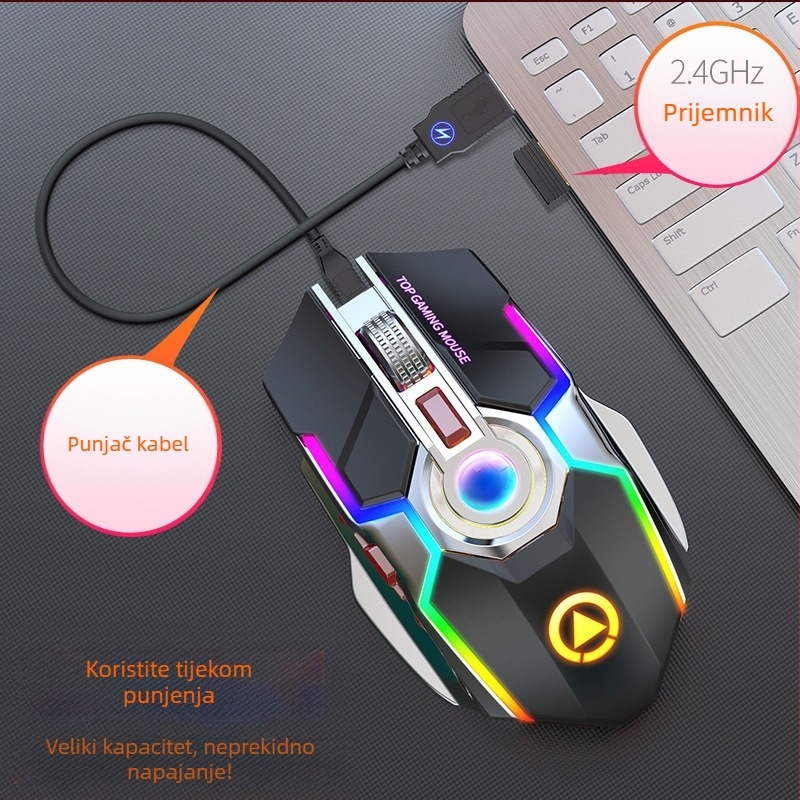 Bežična gaming miša s DPI 1600, 7 tipki, 2,4 GHz USB prijemnik