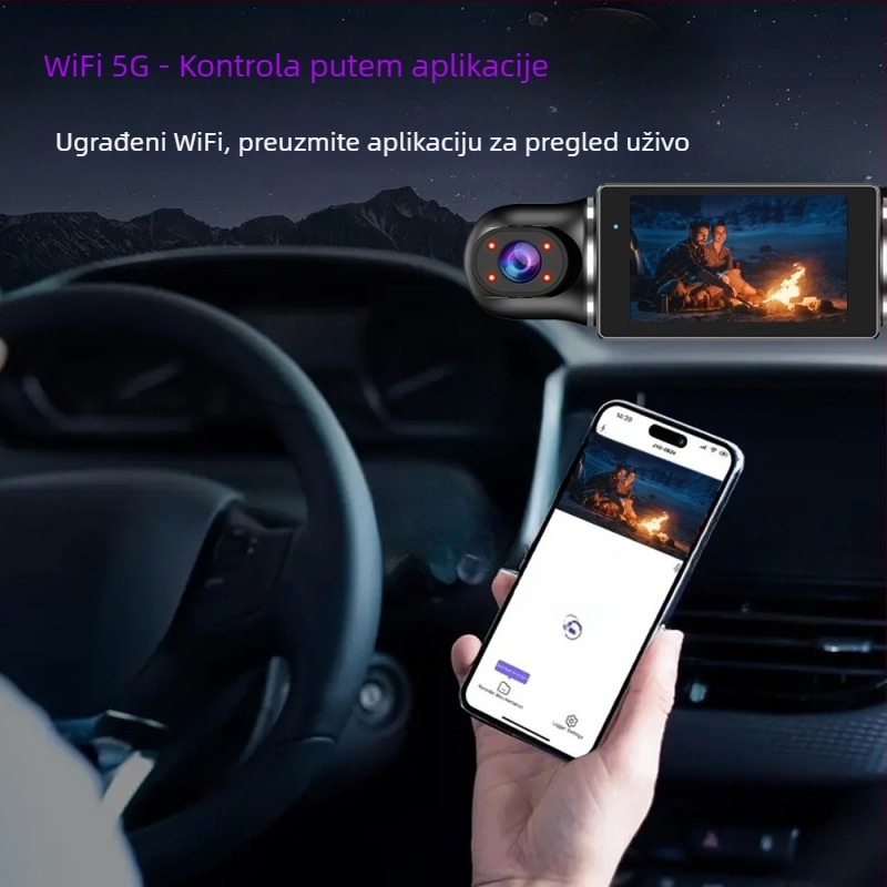 Automobilska dash kamera 1080p, 170° široki kut, infracrveno noćno viziranje, WiFi, nadgledanje parkiranja s cikličkim snimanjem