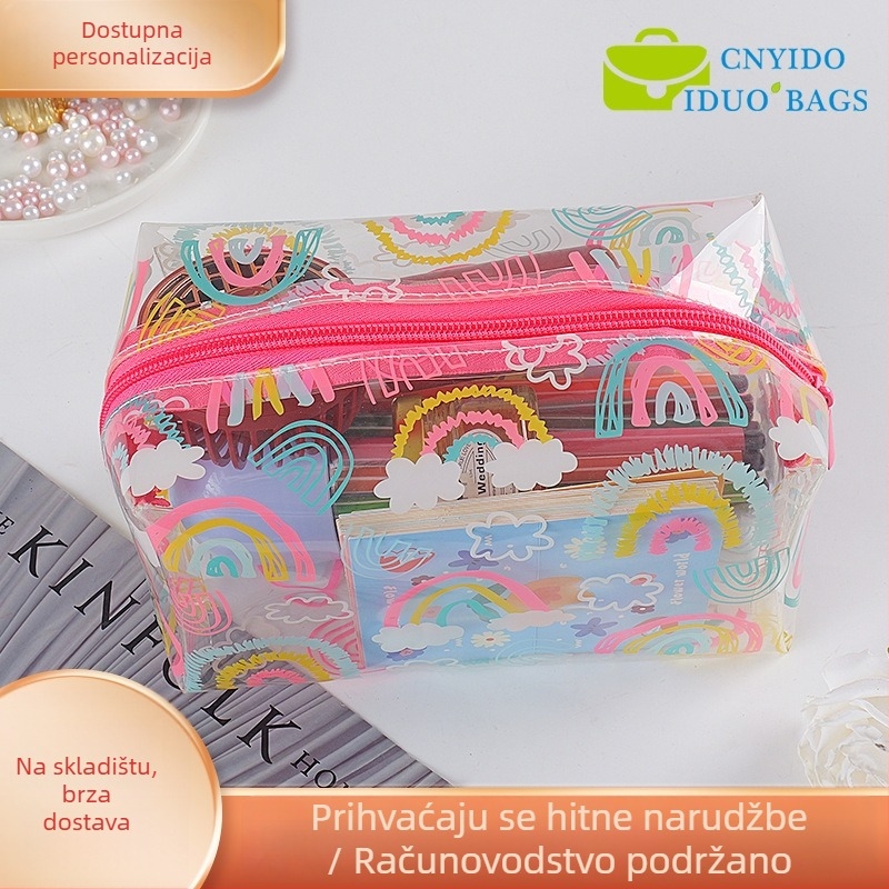 Prozirna TPU kozmetička torbica, debeli pernica, otisnuta osmerokutna torba sa zatvaračem, šivani zatvarač; Materijal: PVC EVA TPU; Duljina zatvarača: 10–30 cm; Namjena: kozmetička ambalaža