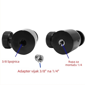 Q35 gimbal od aluminijske legure, kuglasta glava za kameru – baza za monopod, twist ugradnja, 360° horizontalno i 360° vertikalno rotacije, težina 0,13 kg