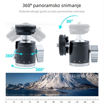 Stativ za mobitel s panoramskom PTZ glavom, od aluminijske legure, horizontalno 360°, vertikalno 90°, amortizacija za stabilno snimanje