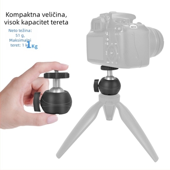 Mini 360° ABS plastična kuglasta glava s vijčanim nosačem, univerzalna za DSLR/telefon, livestream i selfie, 90° horizontalni/vertikalni nagib, 51 g
