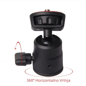 POLAM-FOTO Kuglasta glava za stativ — 360° rotacija, 1/4" navoj, Plast + Legura, Vertikalno naginjanje 90°, Horizontalna panorama 135°