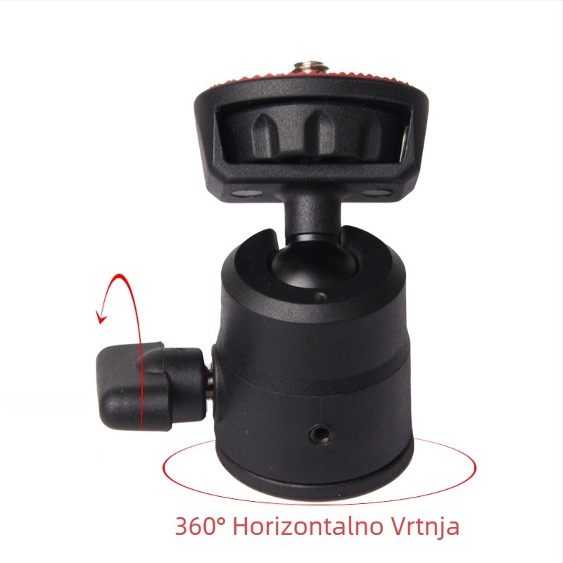 POLAM-FOTO Kuglasta glava za stativ — 360° rotacija, 1/4" navoj, Plast + Legura, Vertikalno naginjanje 90°, Horizontalna panorama 135°