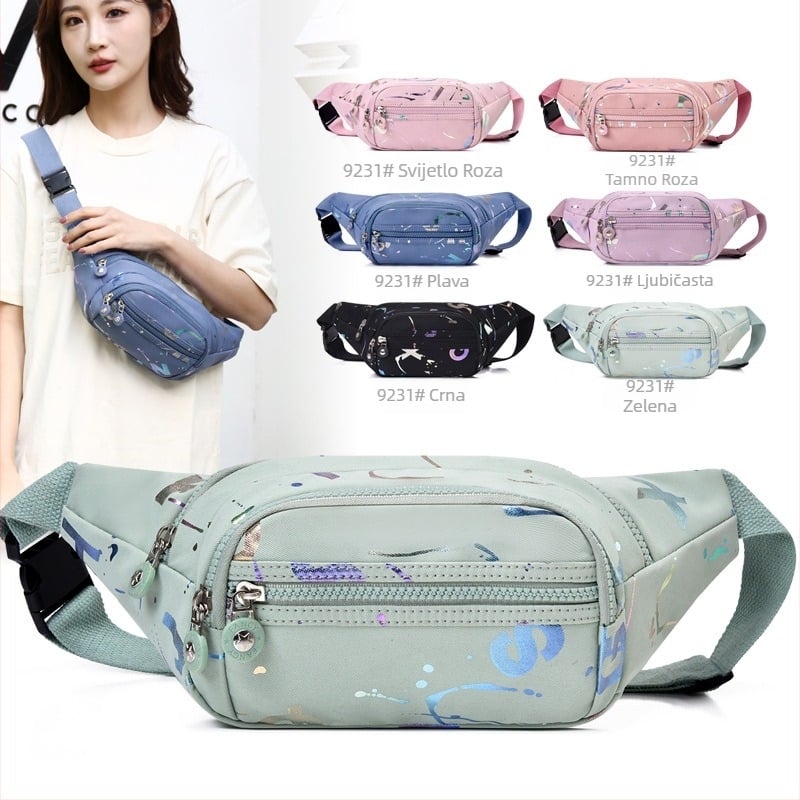Feisha Waist Bag s grafičkim printom, Oxford tkanina, vodootporna, zatvaranje zatvaračem, unutarnji džep s zatvaračem