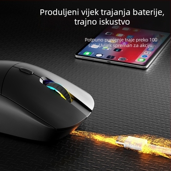 Bežična gaming miša, ergonomski dizajn, optički senzor 8000 DPI, 7 tipki, 6 razina DPI, domet 10 m