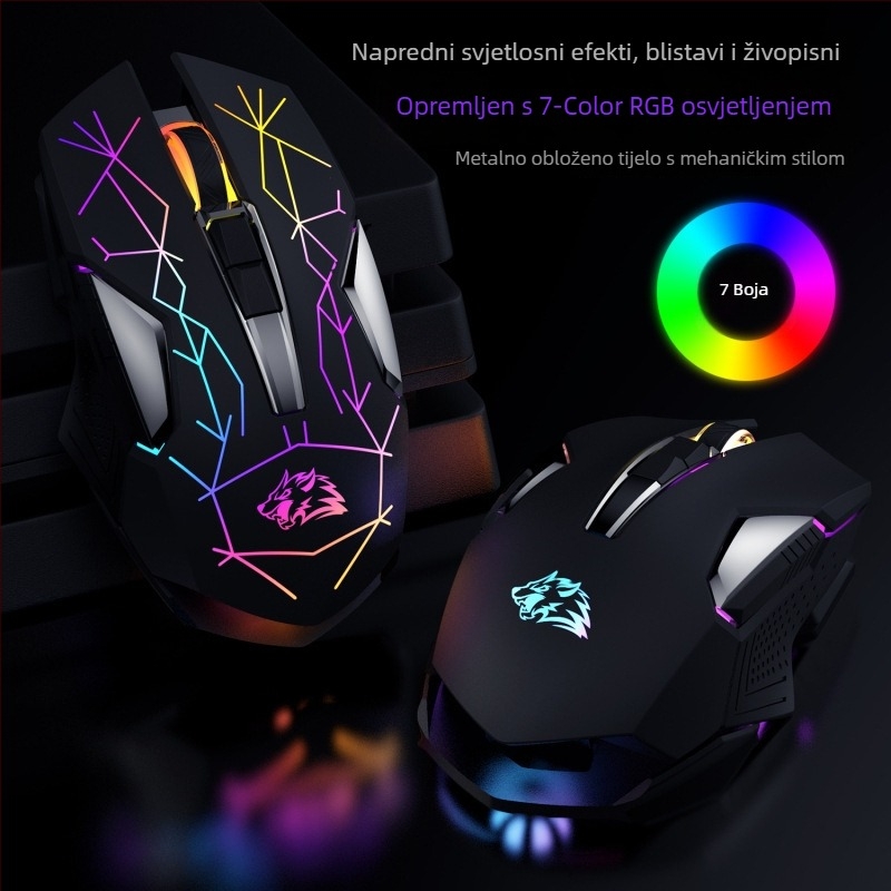 Bežični gaming miš s punjenjem, 2400 DPI, 6 tipki, USB sučelje, 2,4 GHz bežična veza, domet 10 m