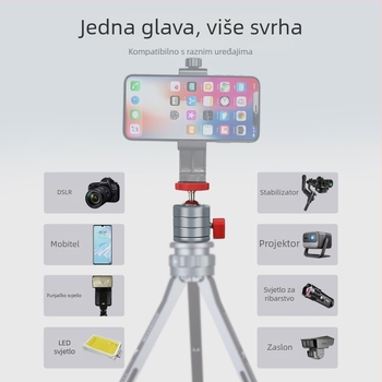 Mini kuglasta glava Q18 – dvostruka panoramska, 360° horizontalno okretanje, -80° do +90° vertikalno, aluminijska legura, lagana 81 g, univerzalna kompatibilnost