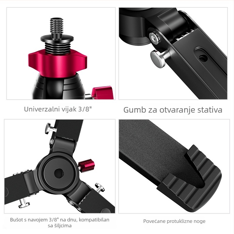 Foto-stativ od aluminijske legure, model ST-4, 1 sekcija, nosivost 6–10 kg, težina 0,457 kg