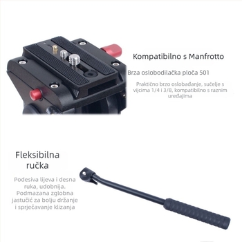 Stativ za kameru s hidrauličnim panoramskim gimbalom i kugličnom glavom, aluminijska legura, 160 g, univerzalna uporaba