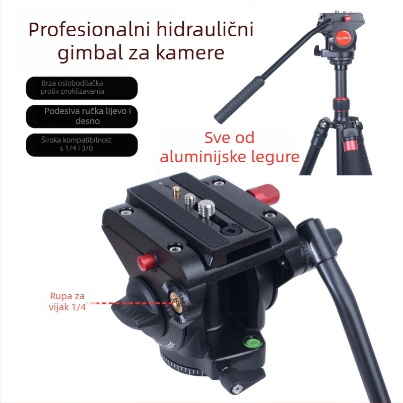 Stativ za kameru s hidrauličnim panoramskim gimbalom i kugličnom glavom, aluminijska legura, 160 g, univerzalna uporaba