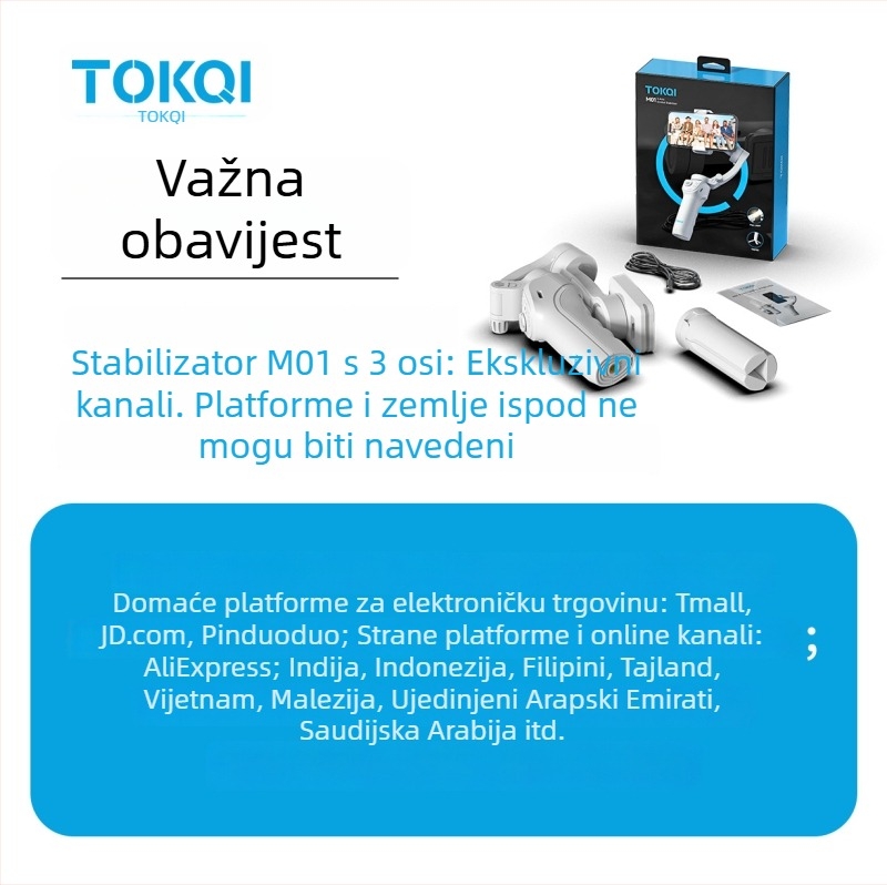 TOKQI ručni gimbal s tri osi za mobitel s prepoznavanjem lica, model M01 — 320° horizontalno i vertikalno okretanje, neto težina 378 g