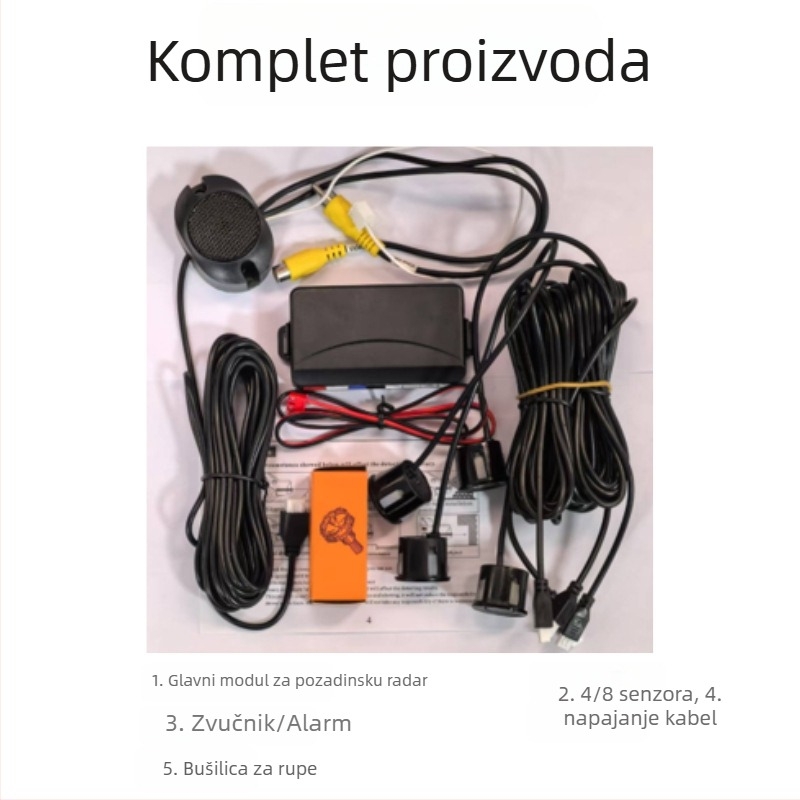 Vizualni radar za parkiranje, vd3, 8 sondi, domet 0,2–2,5 m, glasovni alarm, automobilni zaslon