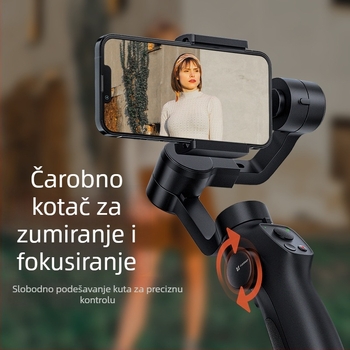 3-osi ručni stabilizator za pametni telefon — inteligentno praćenje i stabilizacija, ABS kućište, ugrađena baterija, težina 500 g (pan 320°, tilt 320°, brzina 120°/s)