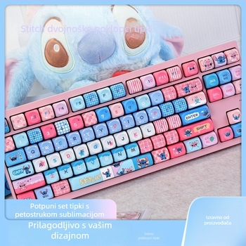 Mehanička gaming tipkovnica sa Stitch Moa temom, PBT tipke s sublimacijom, univerzalni puni set tipki, žično povezivanje, bez pozadinskog osvjetljenja, vodootporna