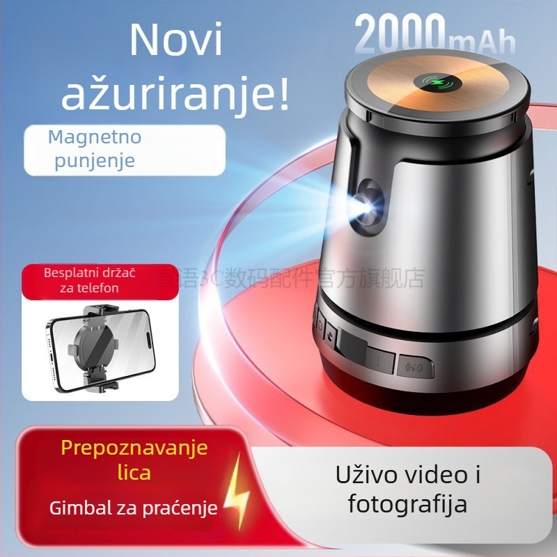 Q05 telefonski gimball s 360° praćenjem i AI prepoznavanjem lica — horizontalno okretanje 360°, 1/4 univerzalni sučelje, aluminijsko kućište, ukupna snaga 15W