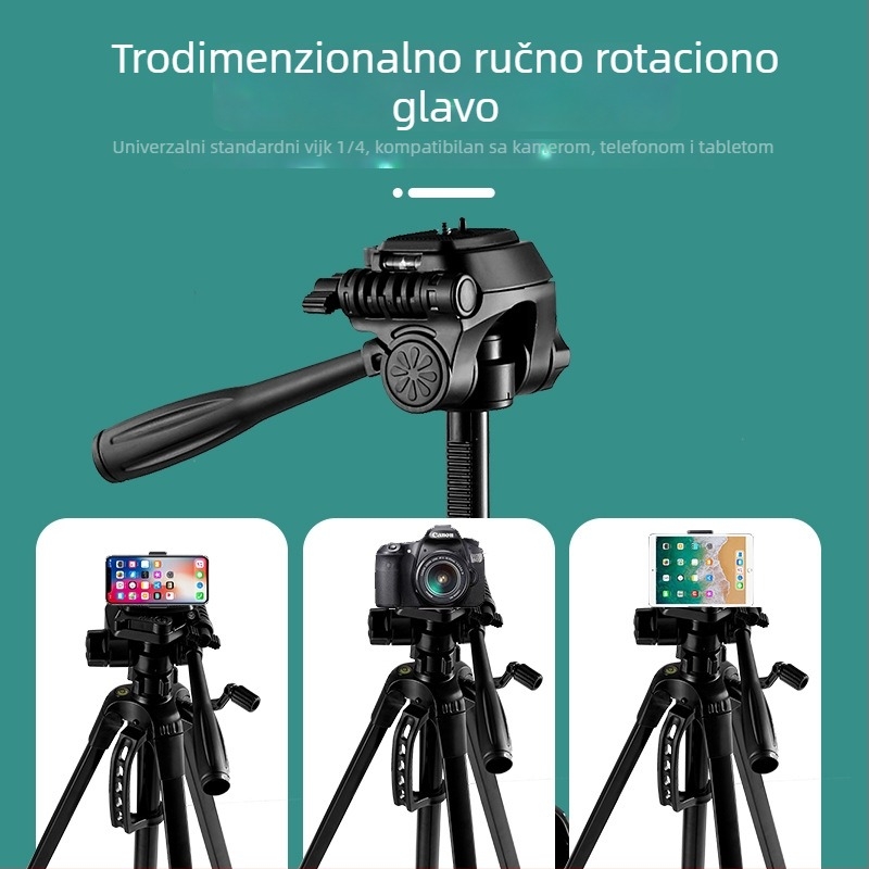 3520 Lagani aluminijski stativ za digitalnu kameru, 3-sekcijski, 3D glava, ploča s brzim otpuštanjem, nosivost 6–10 kg
