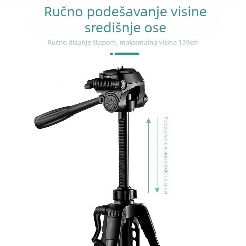 3520 Lagani aluminijski stativ za digitalnu kameru, 3-sekcijski, 3D glava, ploča s brzim otpuštanjem, nosivost 6–10 kg