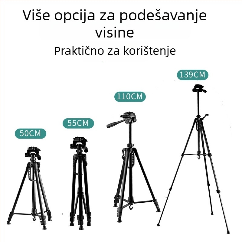 3520 Lagani aluminijski stativ za digitalnu kameru, 3-sekcijski, 3D glava, ploča s brzim otpuštanjem, nosivost 6–10 kg