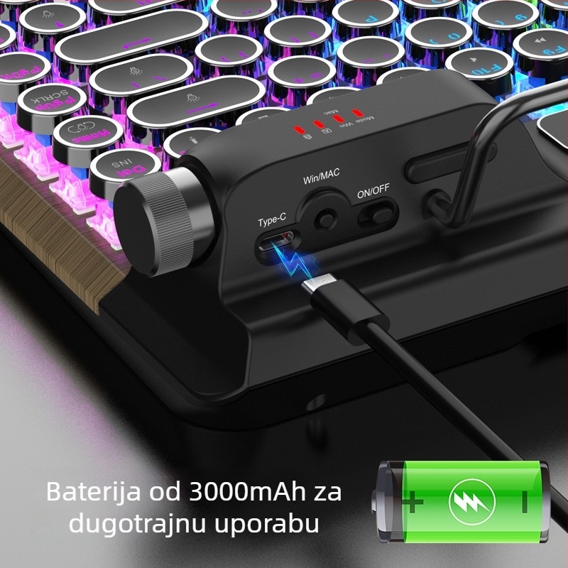 Mehanička tipkovnica s tri načina povezivanja (Bluetooth/2.4G prijemnik/USB kabel), RGB pozadinsko osvjetljenje, kućište od aluminijske legure, do 87 tipki