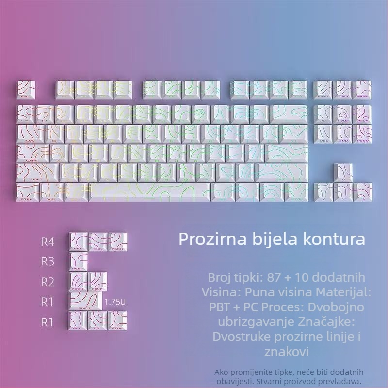 Mehanička tipkovnica, 88–98 tipki, Bluetooth, ABS kućište, jednofarbeno pozadinsko osvjetljenje, univerzalna kompatibilnost
