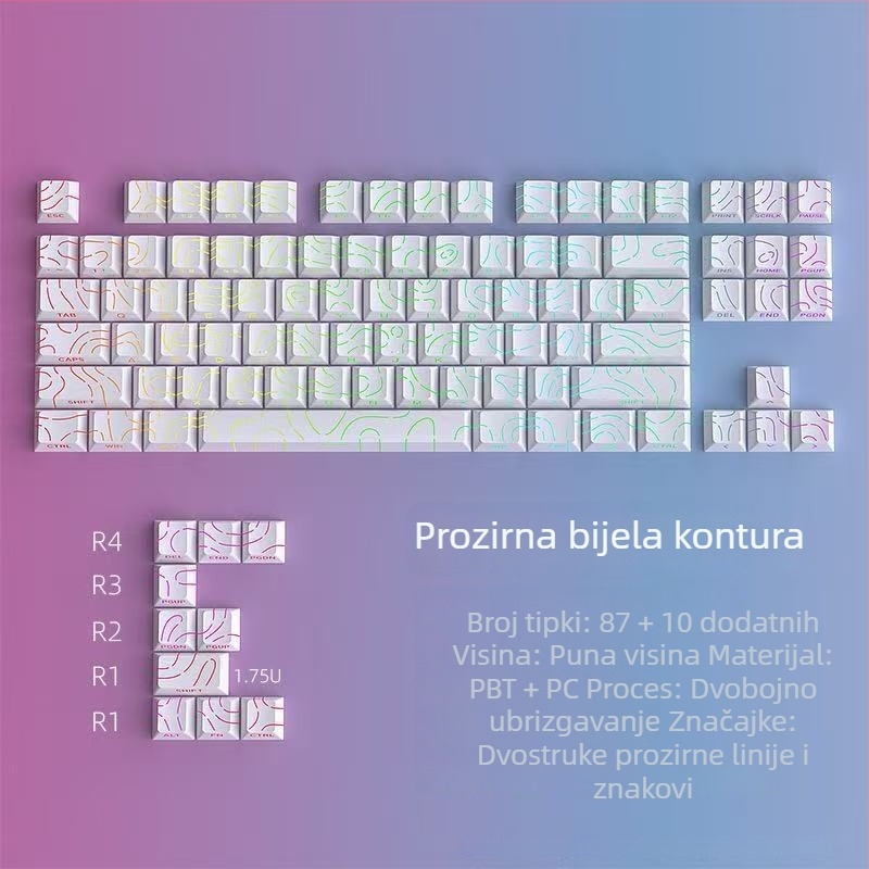 Mehanička tipkovnica, 88–98 tipki, Bluetooth, ABS kućište, jednofarbeno pozadinsko osvjetljenje, univerzalna kompatibilnost