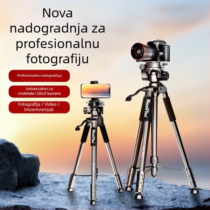 NP-8850 stativ za SLR fotoaparate s 3D gimbal glavom, aluminijska legura, 4 segmenta, nosivost 6–10 kg, ploča za brzo oslobađanje