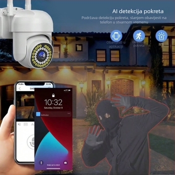 PTZ vanjska kamera s 360° horizontalnim rotiranjem, 90° vertikalnim nagibom, ograničenjem rotacije 355°, napajanje DC 5V, ABS kućište