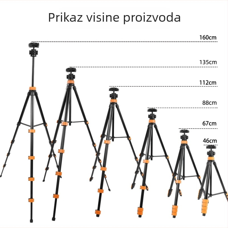 Kuglični stativ s glavom kugle za mobitele i kompaktne fotoaparate – 5 sekcija, aluminij-ABS, nosivost 2 kg, ploča za brzo oslobađanje