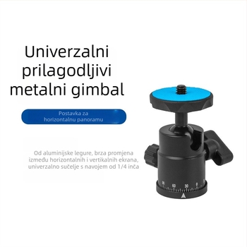 Gimbal glava za stativ – aluminijska legura, 360° horizontalno, 90° vertikalno, montaža pomoću gumba, težina 69 g