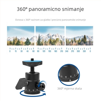 Gimbal glava za stativ – aluminijska legura, 360° horizontalno, 90° vertikalno, montaža pomoću gumba, težina 69 g