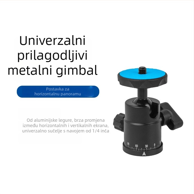 Gimbal glava za stativ – aluminijska legura, 360° horizontalno, 90° vertikalno, montaža pomoću gumba, težina 69 g