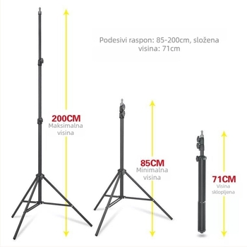 Stativ za mobitel s Pan-Tilt glavom za prijenos uživo, aluminijska legura, 3-segmentni dizajn, podni stalak