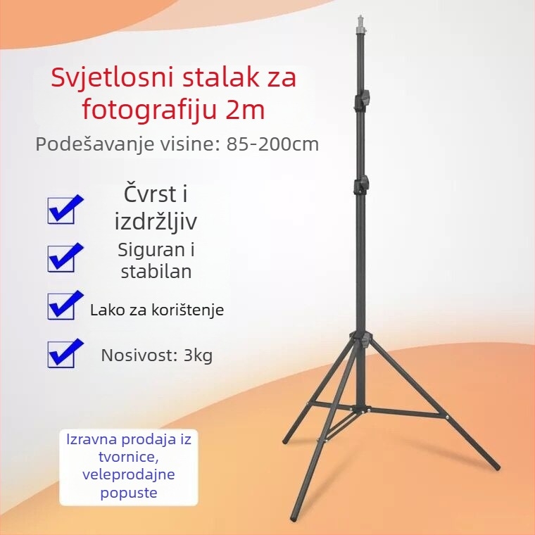 Stativ za mobitel s Pan-Tilt glavom za prijenos uživo, aluminijska legura, 3-segmentni dizajn, podni stalak