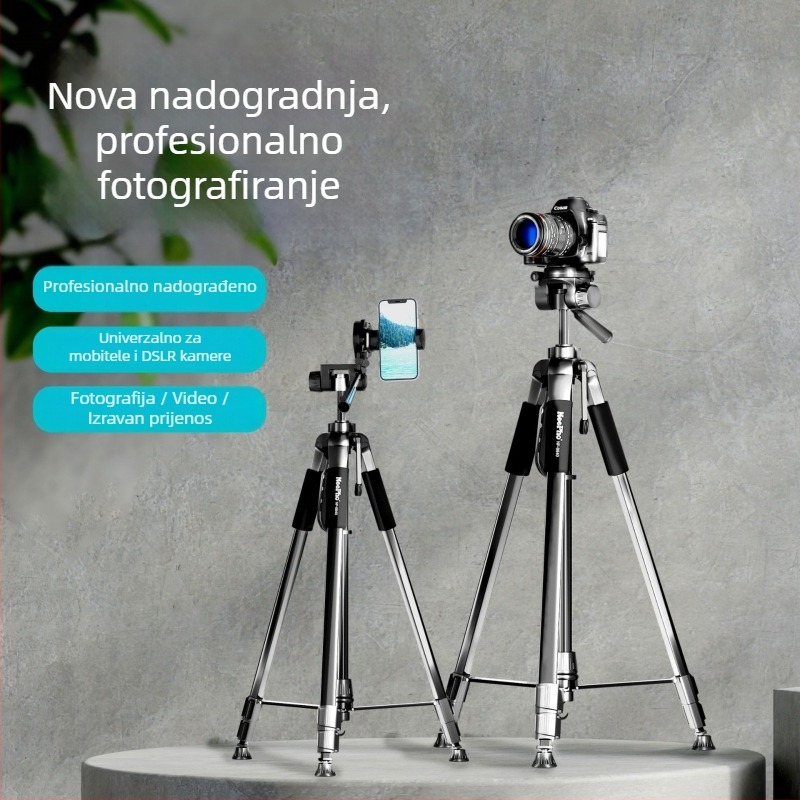 Telefon tripod s 3-osnim gimball stabilizatorom za fotografiju i vanjsko livestreamanje – aluminijska legura, 4 sekcije, nosivost 6-10 kg, težina 1,27 kg