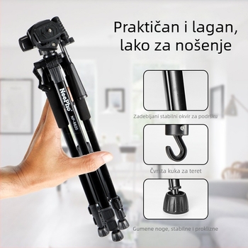 DSLR i pametni telefon tripod s 3D PTZ gimbalom, aluminijska legura + ABS, nosivost 5–10 kg, model 8820, podna selfie stativ