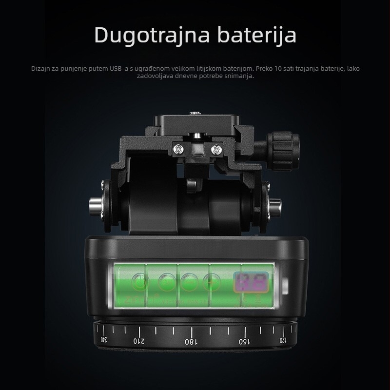 Električni pan-tilt stabilizator s daljinskim upravljačem za mobitel ili DSLR — tijelo od aluminijske legure, 360° horizontalno okretanje, 70° vertikalno okretanje, držač za mobitel.